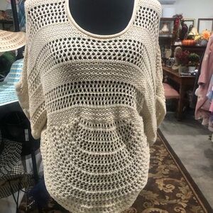 NY Collection Cream Open-Knit Scoop Neck Sweater